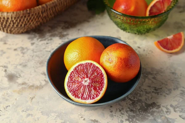 Bowl Tasty Blood Orange Fruits White Grunge Table — Stock Photo, Image