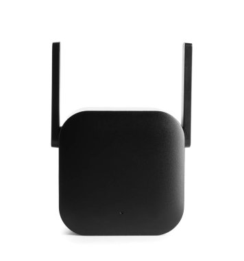 Siyah WiFi yineleyici beyaz arkaplanda izole edildi