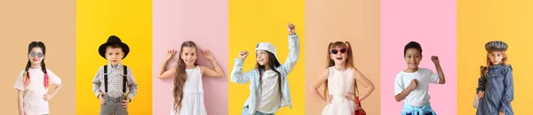 Collage Bambini Alla Moda Sfondo Colore — Foto Stock