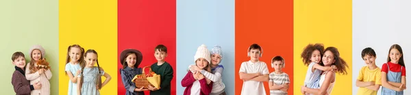 Sammlung Von Niedlichen Kleinen Kindern Auf Farbigem Hintergrund — Stockfoto