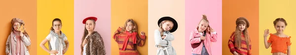Renkli Arka Planda Şık Küçük Kızlar Kolajı — Stok fotoğraf