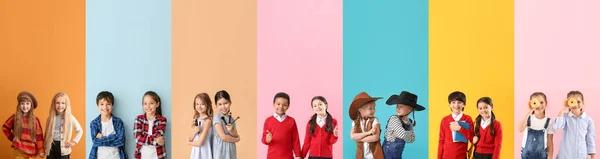 Set Van Schattige Kleine Kinderen Kleur Achtergrond — Stockfoto