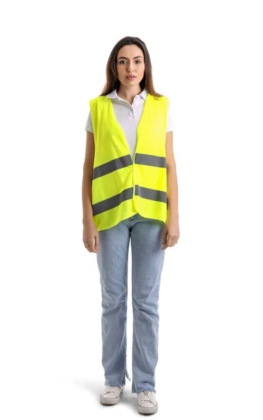 Female Worker Vest White Background — Fotografia de Stock