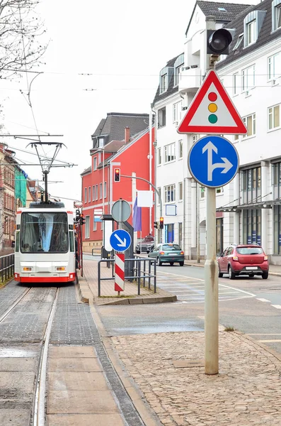 View City Street Tramway Road Signs — Stock Photo, Image