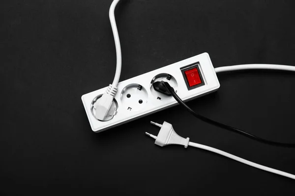Electric Extension Cord Plugs Black Background — Stock Photo, Image
