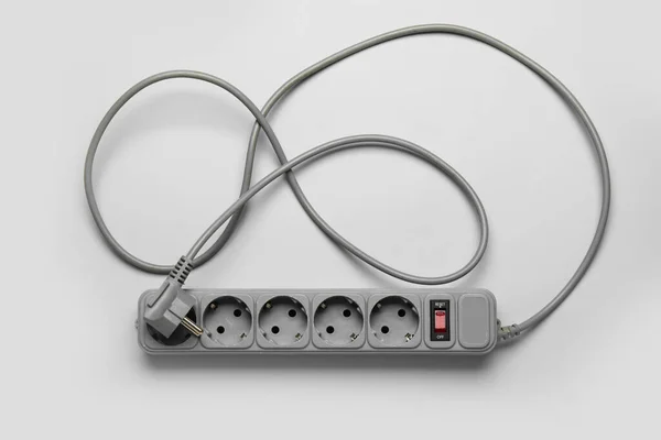 Elektrický Prodlužovací Kabel Šedém Pozadí — Stock fotografie