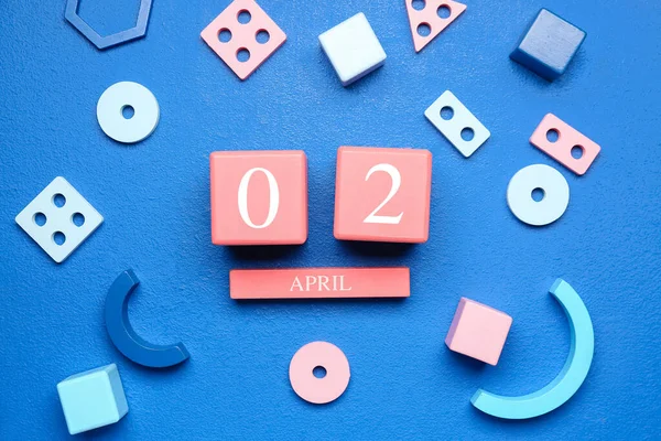 Date World Autism Awareness Day Baby Blocks Blue Background — Stock Photo, Image