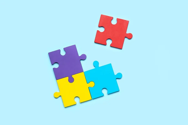 Puzzle Pezzi Sfondo Blu Giornata Mondiale Della Consapevolezza Dell Autismo — Foto Stock