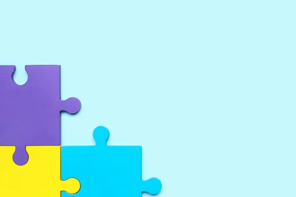 Pedaços Puzzle Sobre Fundo Azul Dia Mundial Consciência Autismo — Fotografia de Stock