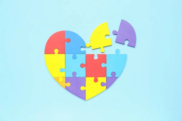 Heart Made Puzzle Pieces Blue Background World Autism Awareness Day — Stock Photo, Image