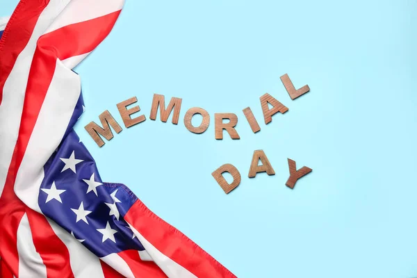 Text Memorial Day Usa Flag Blue Background — Stock Photo, Image