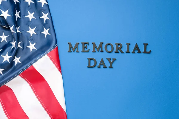 Text Memorial Day Usa Flag Blue Background — Stock Photo, Image
