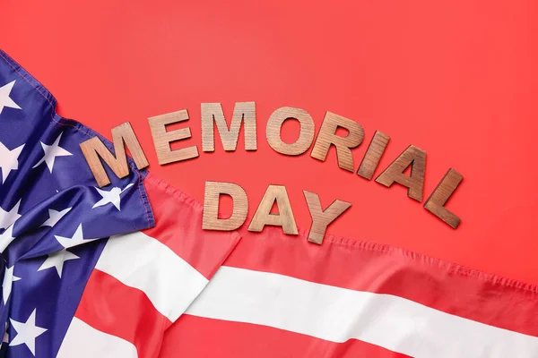 Text Memorial Day Usa Flag Red Background — Stock Photo, Image