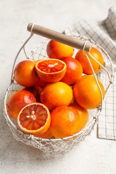 Basket Tasty Blood Orange Fruits White Background — Stock Photo, Image