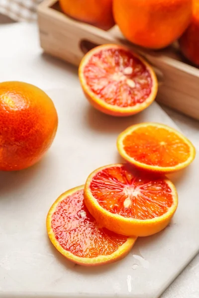 Board Tasty Blood Orange Fruits White Background — Stock Photo, Image