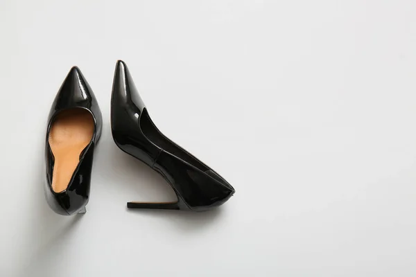 Pair Black High Heeled Shoes Light Background — Stock Photo, Image