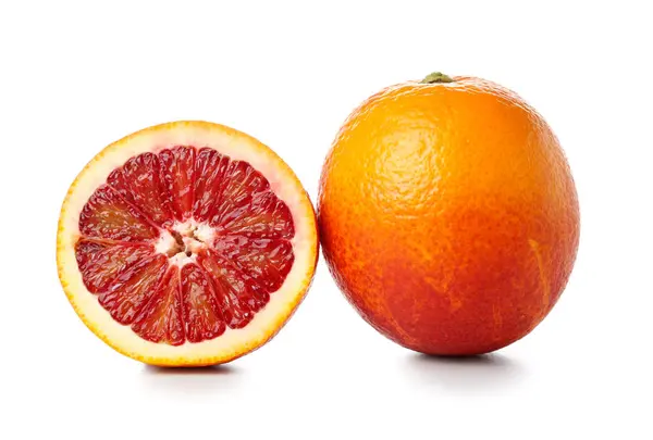 stock image Tasty half and whole blood orange fruit on white background