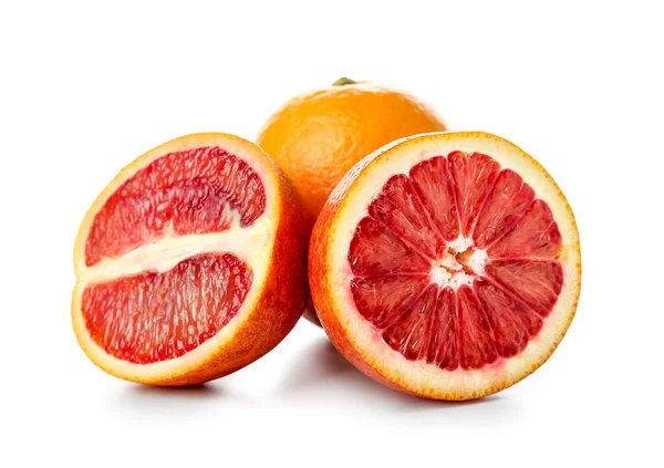 Ízletes Felezi Vér Narancs Gyümölcs Fehér Alapon — Stock Fotó