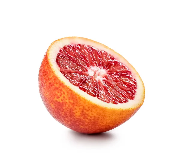 stock image Tasty half of blood orange fruit on white background