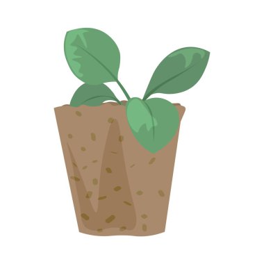 Peat pot with green sprout on white background clipart