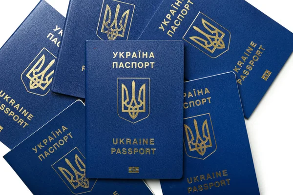 Pasaportes Ucranianos Sobre Fondo Blanco Primer Plano —  Fotos de Stock