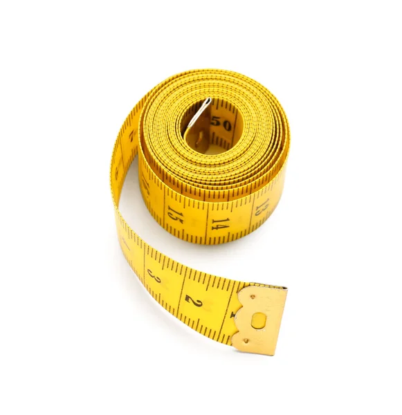 白色の背景に分離された黄色の測定テープ — ストック写真