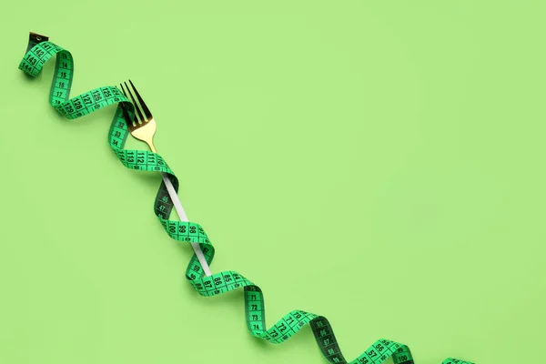 New Measuring Tape Fork Green Background — Stock Photo, Image