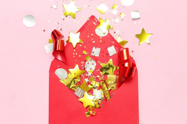 Composition Envelope Confetti Pink Background — Stock Photo, Image