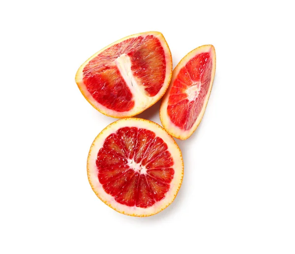Leckere Scheiben Blutorangefarbene Früchte Auf Weißem Hintergrund — Stockfoto