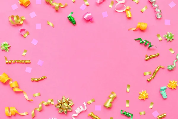 Frame Made Confetti Pink Background — Stock Photo, Image