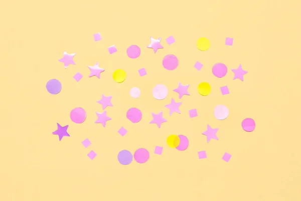 Composition Confetti Stars Yellow Background — Stock Photo, Image