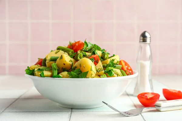 Bowl Tasty Potato Salad Vegetables Table — Stock Photo, Image