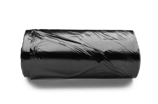 Черный Рулон Мусорных Мешков Белом Фоне — стоковое фото