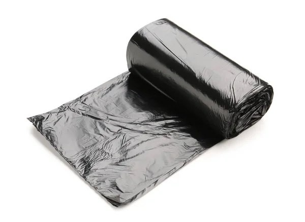 Black Roll Garbage Bags Isolated White Background — Stock Photo, Image