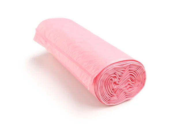 Roze Rol Vuilniszak Geïsoleerd Witte Achtergrond — Stockfoto
