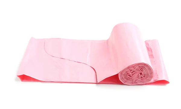 Gulungan Pink Dari Kantong Sampah Terisolasi Latar Belakang Putih — Stok Foto