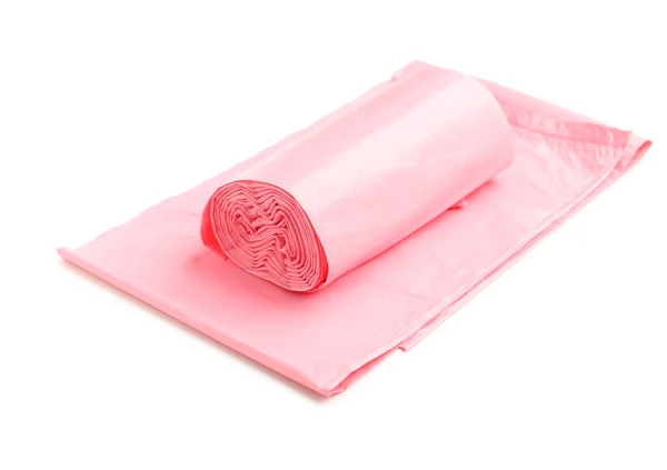 Gulungan Pink Dari Kantong Sampah Terisolasi Latar Belakang Putih — Stok Foto