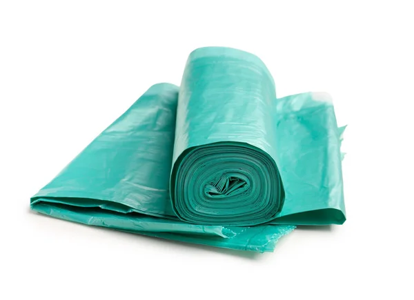 Green Roll Garbage Bags Isolated White Background — Stock Photo, Image