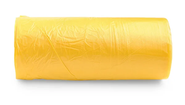 Желтый Рулон Мусорных Мешков Белом Фоне — стоковое фото