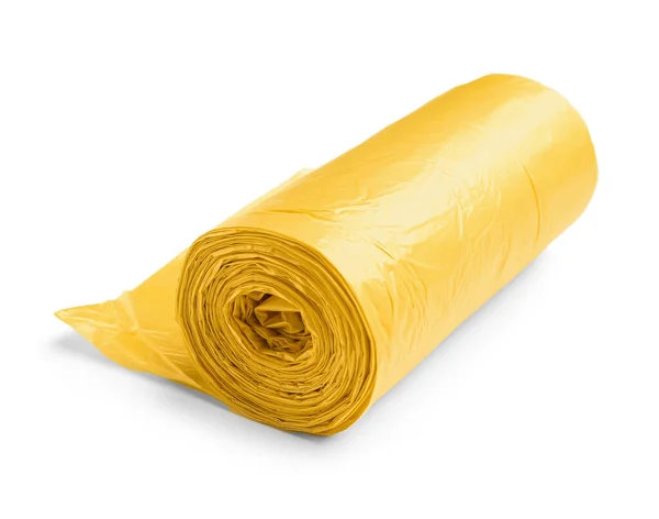 Желтый Рулон Мусорных Мешков Белом Фоне — стоковое фото