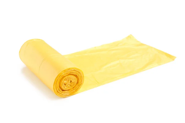 Žlutá Role Pytlů Odpadky Izolované Bílém Pozadí — Stock fotografie
