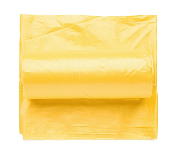 Rolo Amarelo Sacos Lixo Isolados Fundo Branco — Fotografia de Stock