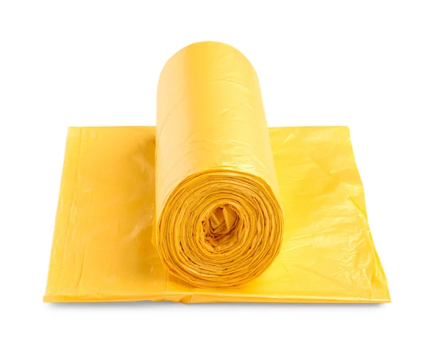 Yellow Roll Garbage Bags Isolated White Background — Stock Photo, Image