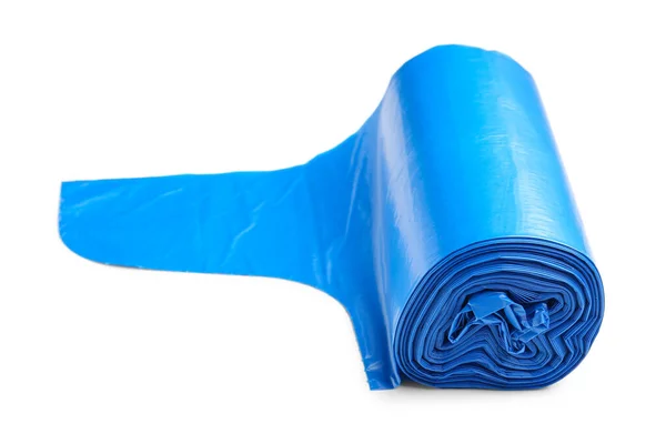 Beyaz Arkaplanda Mavi Çöp Torbaları Var — Stok fotoğraf