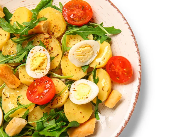Πιάτο Νόστιμο Πατατοσαλάτα Αυγά Και Ντομάτες Απομονώνονται Λευκό Closeup — Φωτογραφία Αρχείου