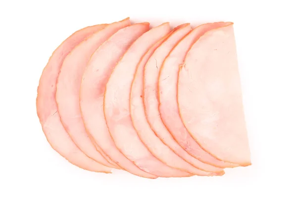 Heerlijke Ham Plakjes Geïsoleerd Witte Achtergrond — Stockfoto
