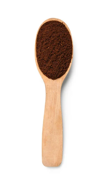 Wooden Spoon Coffee Powder Isolated White Background — Stock Photo, Image