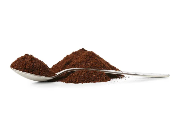 Stapel Koffiepoeder Lepel Geïsoleerd Witte Achtergrond — Stockfoto
