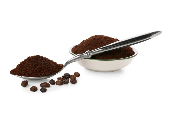 Spoon Bowl Coffee Powder Isolated White Background — Stock Photo, Image