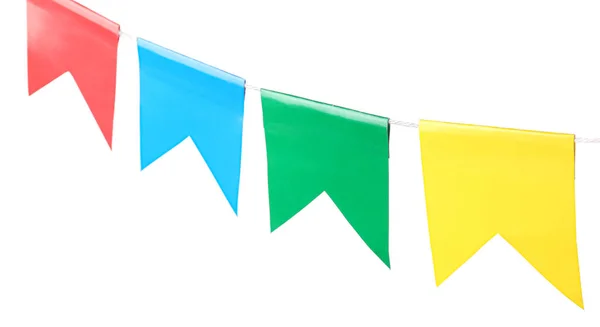 Banderas Coloridas Para Festa Junina Sobre Fondo Blanco Primer Plano — Foto de Stock